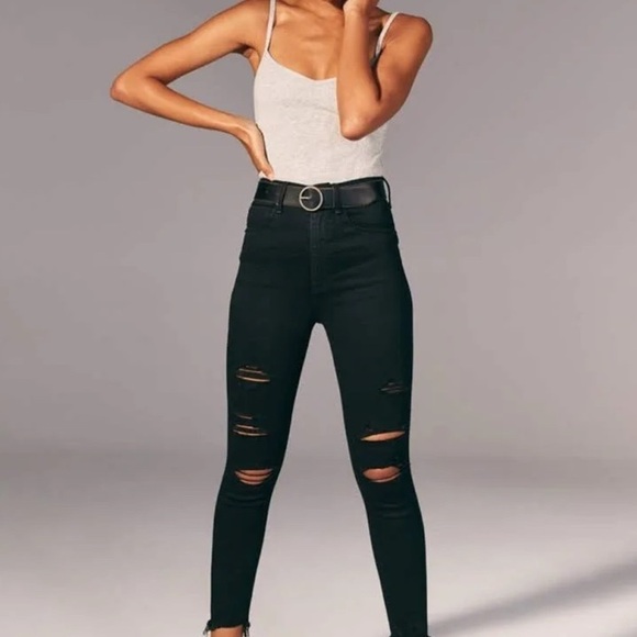 Abercrombie & Fitch Denim - Abercrombie and Fitch Black Ultra High Rise Super Skinny Distressed Jeans Size 2